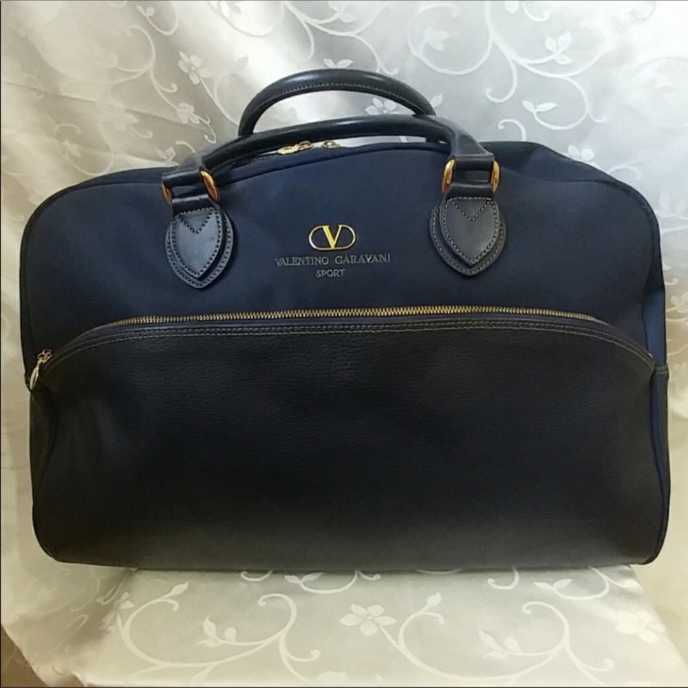 Valentino Garavani Navy Leather Travel Bag